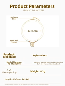 Detailed size specifications for the handmade natural stone necklace with dimensions