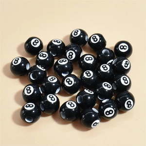 Mixed set of 10-12mm black acrylic 8-ball billiard beads for DIY jewelry making
