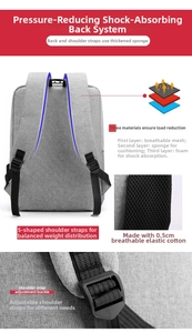 Detail view of the ergonomic S-shaped padded shoulder straps and breathable mesh back pad