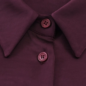 Elegant deep red satin shirt for women featuring classic collar and button-up detail