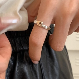 Happy Smiling Face Ring Copper Adjustable Open Band Simple Minimalist Style Finger Jewelry For Women