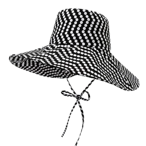 Polka dot wide brim sun hat with adjustable chin strap for women beach travel