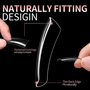 Transparent press-on nails featuring a thickened front edge and a thin seamless back edge