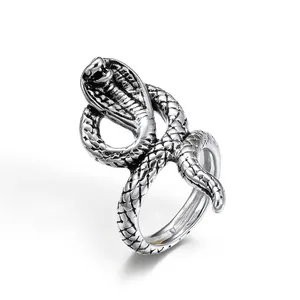 Vintage Stainless Steel Cobra Snake Ring For Men Retro Punk Style Animal Shaped Finger Jewelry Gift Gold Silver