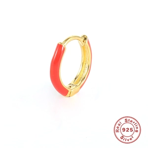 S925 sterling silver hoop earring with red enamel finish and gold plating for women