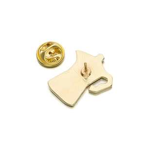Golden coffee moka pot enamel pin back view with secure butterfly clutch fastener