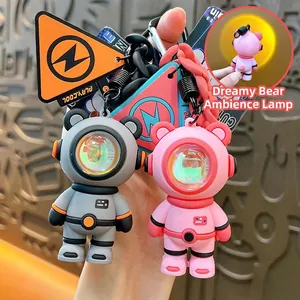 Portachiavi con Orsetto Lampada al Tramonto Astronauta Ciondolo per Borsa in PVC alla Moda Creativo Regalo Unisex