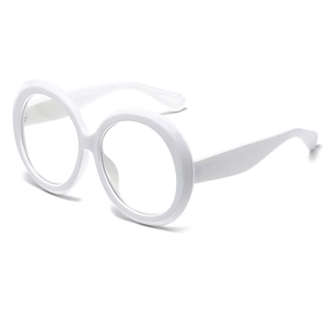 Women's oversized round white glasses frame with a glossy finish and retro fashion design