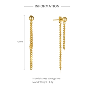 Macro detail of 925 sterling silver tassel earrings with 43mm length and 1.9g weight