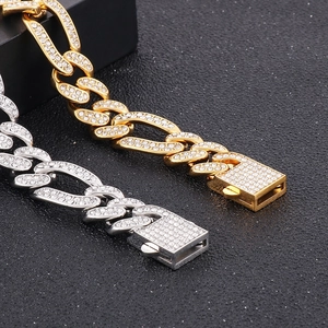 Detail von 16mm Gold- und Silber-Panzerarmbändern mit Mikro-Zirkonia-Besatz