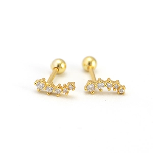 Elegante gouden S925 sterling zilveren oorbellen met gebogen zirkonia en schroefsluiting