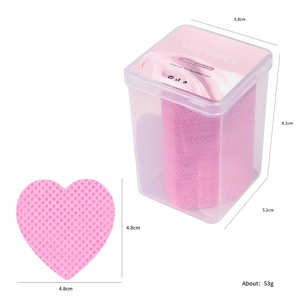 Pink heart-shaped lint-free nail wipes set with 200 pieces in a clear storage box