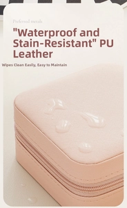 Waterproof PU leather jewelry box surface with woven texture and water droplets detail