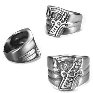 Vintage Stainless Steel Ring Lucky Number 7 Biker Punk Gothic Embossed Jewelry For Men