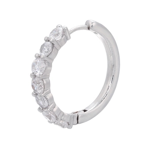 Silver round hoop earrings with seven micro-inlaid cubic zirconia stones on white background