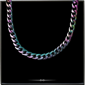 Rainbow Stainless Steel Cuban Chain Necklace For Men Hip Hop Style Colorful Jewelry With Gift Box And Sentiment Card