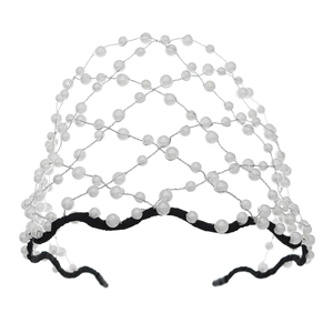Vintage bridal white pearl mesh headband with creative veil-like crown for wedding parties