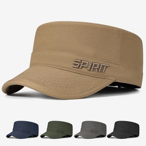 Flat Top Cadet Cap Cotton Spirit Embroidery Adjustable Military Hat Outdoor Casual Sun Protection For Men And Women
