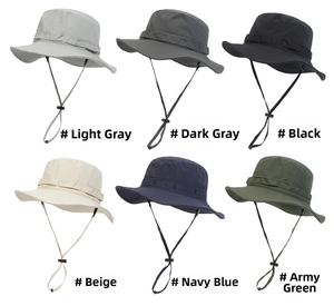 Outdoor sun hats in six colors with adjustable chin straps and breathable fabric