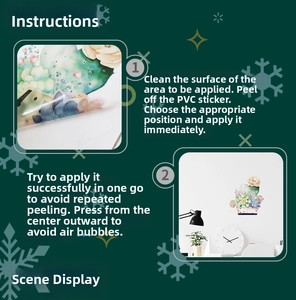 Detail showing PVC wall sticker material and four-step application guide on white wall