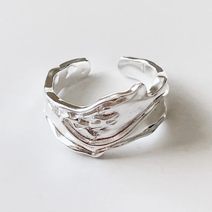 Minimalist 925 sterling silver open ring with unique lava texture and organic irregular design