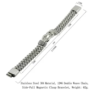 Men's punk double-row stainless steel bracelet with knot detail and magnetic clasp