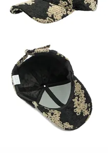 Detail view of jacquard baseball cap showing sweatband and adjustable inner strap