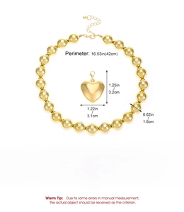 Spécifications de taille pour collier à grosses perles dorées et pendentif cœur