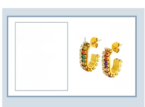U-shaped stainless steel earrings with colorful rhinestones and 18k gold plating details