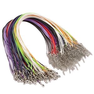 Colorful 1.5mm waxed cord necklace strings with silver lobster clasps and extension chains