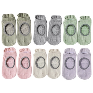 Set of 6 pairs cotton yoga pilates socks in multi-colors with open back design