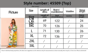 Size chart detail for stylish summer casual floral two-piece set wide-leg pants outfit