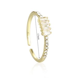 Bague ajustable dorée pour femme ornée de zircons cubiques, avec diamètre intérieur de 17 mm