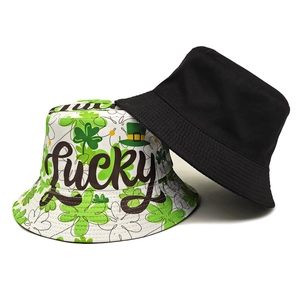 St. Patrick's Day bucket hat set featuring a lucky clover pattern and a classic black design