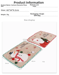 Close-up of linen Christmas placemat with Santa Claus embroidery and size specifications
