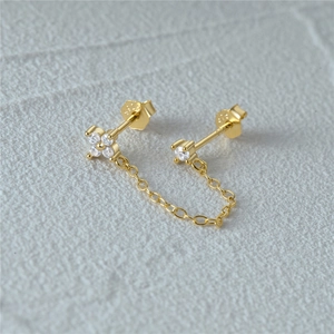 Detailed close-up of S925 sterling silver stamp on golden flower tassel chain earrings