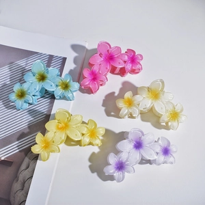 Five-piece set of matte floral shark clips in vibrant pastel colors for summer hairstyles