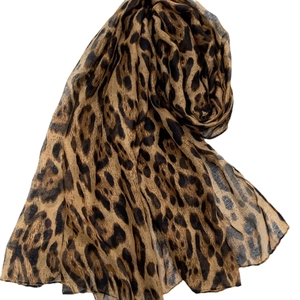 Lightweight leopard print chiffon scarf for women with classic brown and black animal pattern