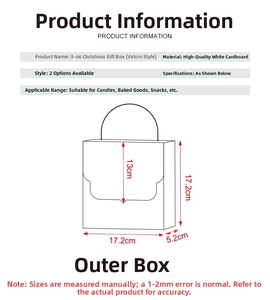 Size chart showing dimensions of the S-66 Christmas gift box in premium white cardstock