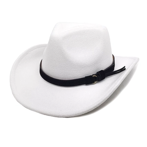 White western cowboy felt hat with wide brim and black leather band with metal ring