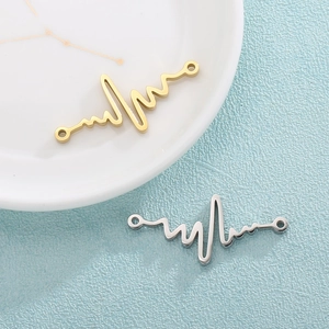 Polished gold and silver heartbeat pulse wave connectors for jewelry making