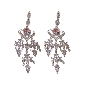 Elegant silver tassel earrings featuring pink crystal heart and sparkling rhinestones