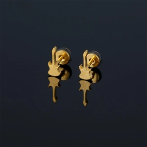Guitar Stud Earrings 316 Stainless Steel Vacuum Plating Musical Instrument Punk Rock Style For Men Women