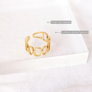 Minimalist hollow geometric open ring in 18k gold plated titanium steel for women