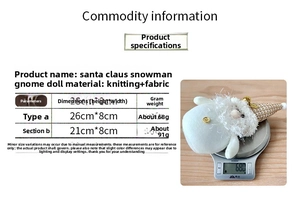 Size chart showing height and weight for the Christmas snowman gnome plush ornaments