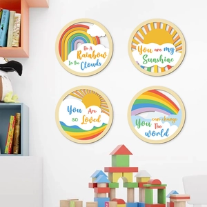 Set of 4 wooden rainbow and sun wall art circles for kids room nursery wall decor