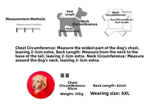 Size guide with measurement tips for large breed dog festive sweatshirt and chest girth data