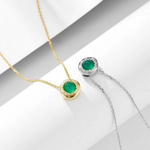 Minimalist S925 silver necklaces with green agate pendants in gold and silver finishes