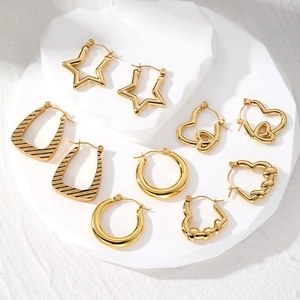 Geometric Hoop Earrings Stainless Steel Heart Star Round Pentagon Polished Gold Plated Minimalist Fashion Jewelry For Women