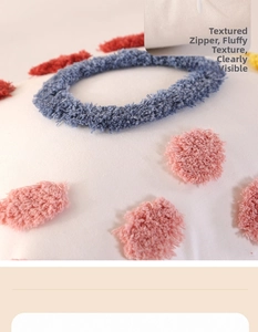 Detail of tufted rainbow pillowcase with colorful textures and hidden zipper closure